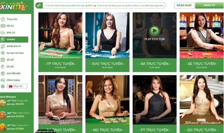 Nhà cái Xin88 hợp tác với các nhà cung cấp game live casino hàng đầu