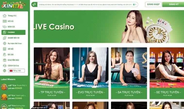 Sảnh Casino Online Xin88 thiết kế giao diện đẹp, chuyên nghiệp